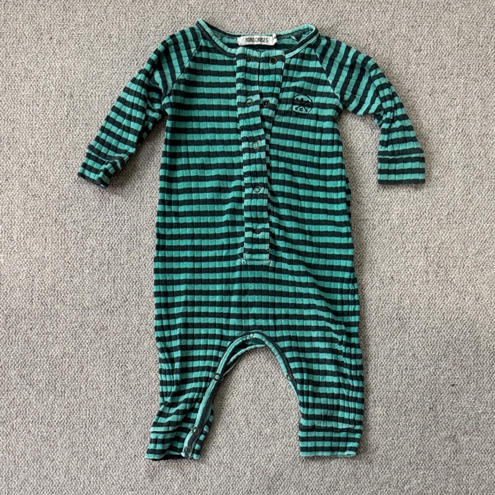 Bobo Choses Teal Striped Kids Footie